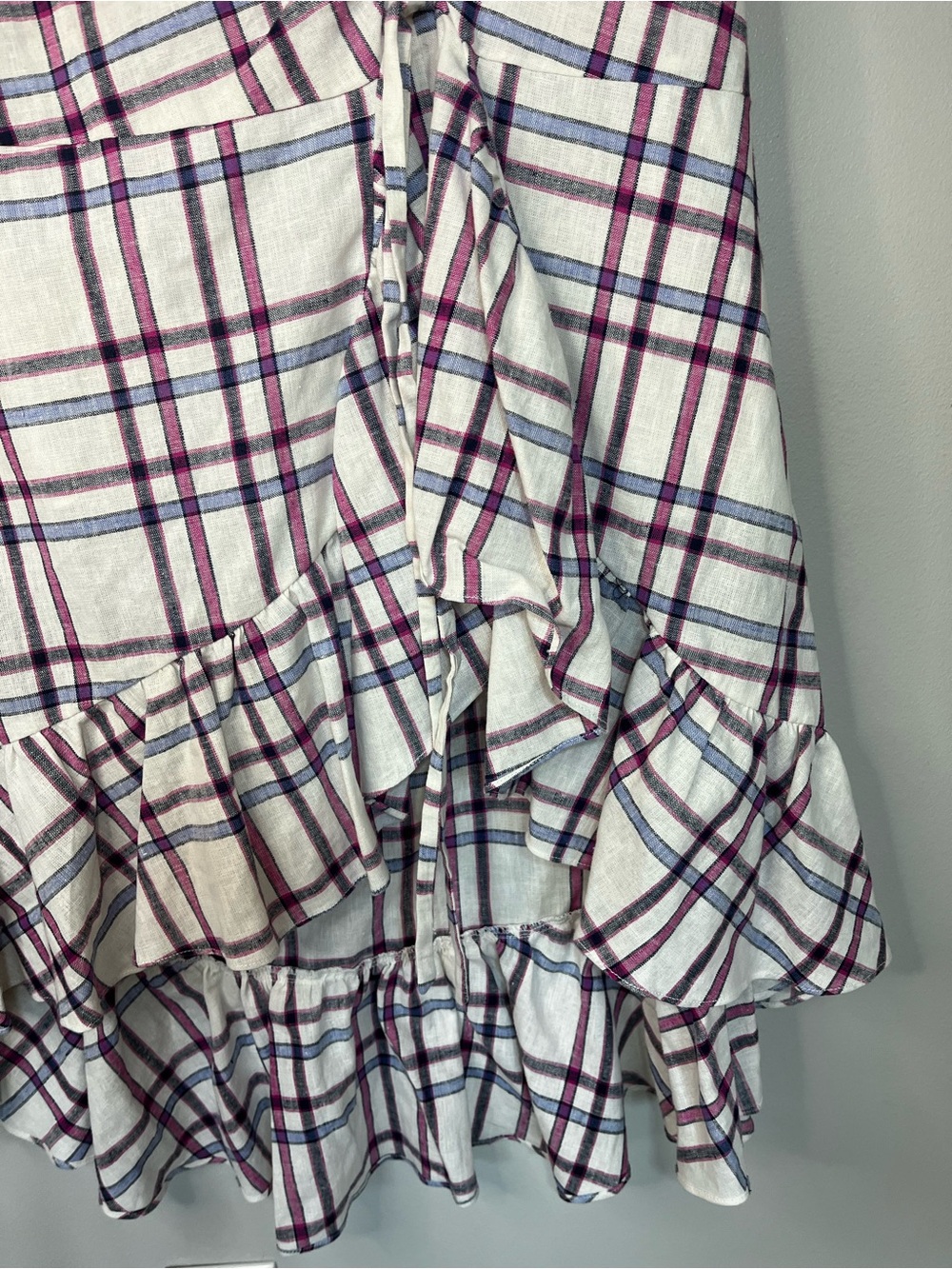NWT Parker Linen-Cotton Plaid Hi-Low Ruffled Shirred Women’s Size 8 - Picture 3 of 12